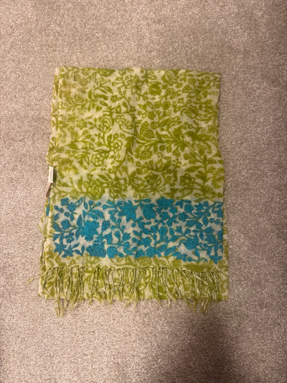 Echo Green and Teal Floral Border Scarf